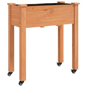vidaXL Плантер на колела с вложка кафяв 71x37x80 см масивна ела