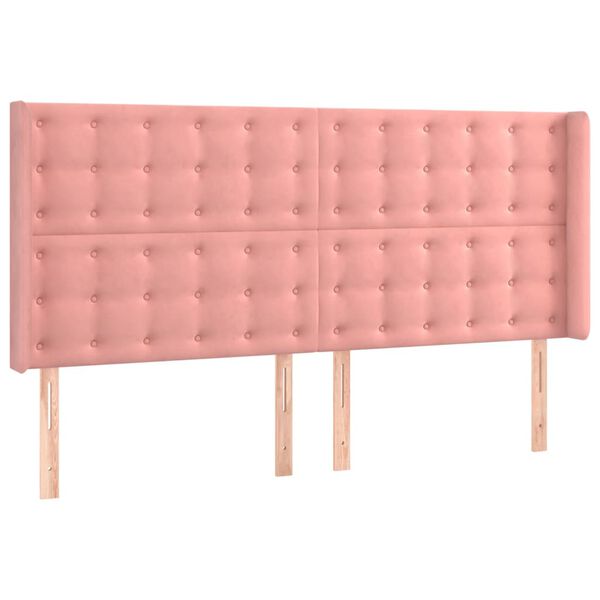 vidaXL LED горна табла за легло, розова, 183x16x118/128 см, кадифе