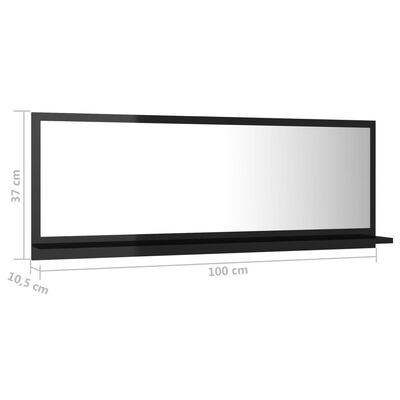 vidaXL Огледало за баня, черен гланц, 100x10,5x37 см, ПДЧ
