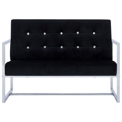 vidaXL 2-местен диван с подлакътници, черен, хром и кадифе