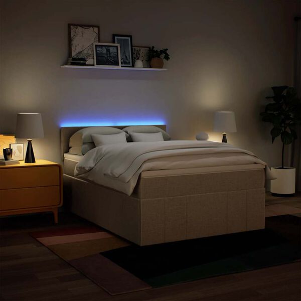 vidaXL Боксспринг легло с матрак, кремаво, 140x190 см, плат