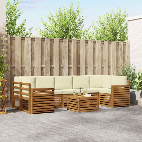 vidaXL Комплекти дивани 8 pcs Натурален и Крема Солидно акациево дърво