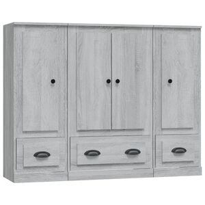 vidaXL Високи шкафове, 3 бр, сив сонома, инженерно дърво