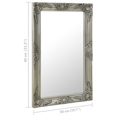 vidaXL Стенно огледало, бароков стил, 50x80 см, сребристо