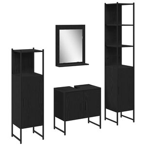 vidaXL Комплект мебели за баня 4 бр. Черно 33 x 33 x 185,5 см
