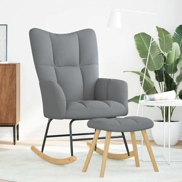 vidaXL Люлеещ се стол с табуретка за крака, светлосив, плат