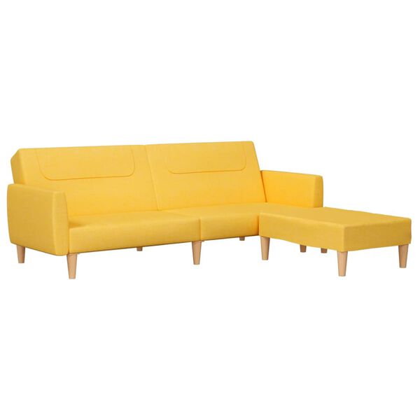 vidaXL 2-местен разтегателен диван с табуретка, жълт, текстил