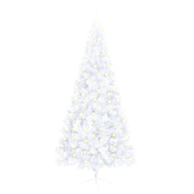 vidaXL Изкуствена светеща половин коледна елха със стойка бяла 210 см
