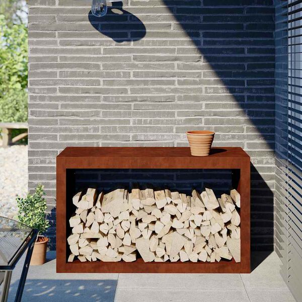 vidaXL Стойка за дърва за огрев 100x40x60 cm Патинираща стомана