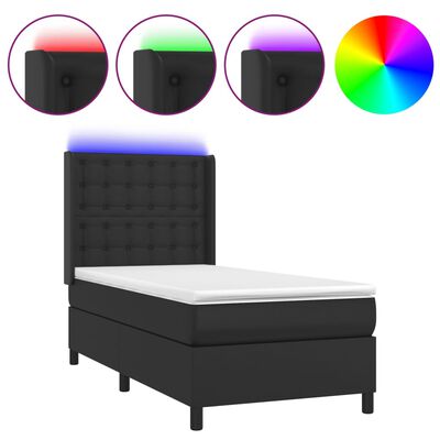 vidaXL Боксспринг легло с матрак и LED черно 100x200см изкуствена кожа