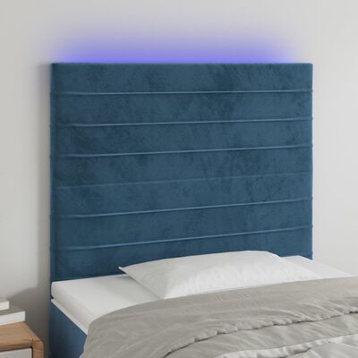vidaXL LED горна табла за легло, тъмносиня,90x5x118/128 см, кадифе