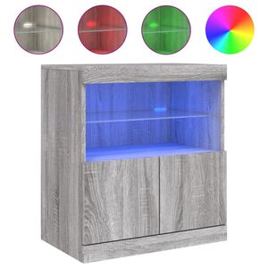 vidaXL Сайдборд с LED светлини, сив сонома, 60x37x67 см