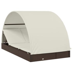 vidaXL 2-местен шезлонг с объл покрив кафяв 211x112x140 см полиратан