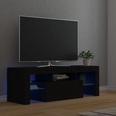 vidaXL ТВ шкаф с LED осветление, черен, 120x35x40 см