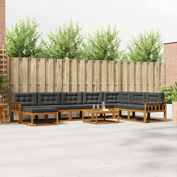 vidaXL Комплект дивани за открито 9 pcs Натурален и Антрацит
