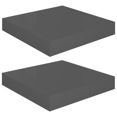 vidaXL Окачени стенни рафтове, 2 бр, сив гланц, 23x23,5x3,8 см, МДФ