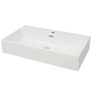 vidaXL Мивка с отвор за смесител, керамична, бяла 76x42,5x14,5 см