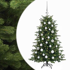 vidaXL Изкуствена коледна елха с топки 120 см 150 LED светодиода
