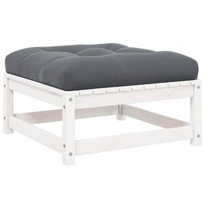 vidaXL Градинска табуретка с възглавница, бяла, борова дървесина масив