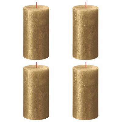 Bolsius Рустик колонни свещи Shimmer, 4 бр, 130x68 мм, златисти