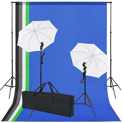 vidaXL Комплект за фото студио с фонове в 5 цвята и 2 чадъра
