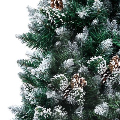 vidaXL Изкуствено коледно дърво с шишарки и бял сняг, 150 см