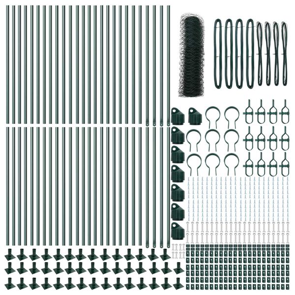 vidaXL Стълб за ограда. Зелен 100 x 1 м (36 мм мрежа) Стомана и PVC