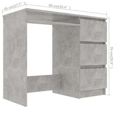 vidaXL Бюро, бетонно сиво, 90x45x76 см, ПДЧ