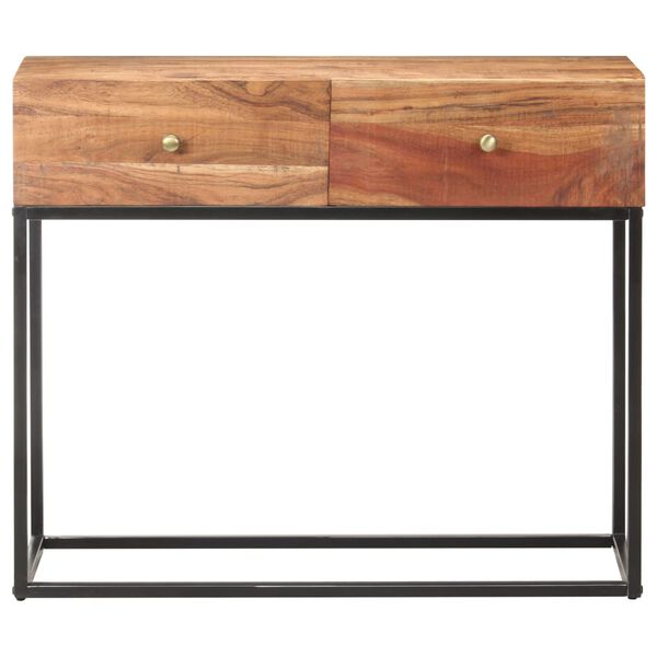 vidaXL Конзолна маса, сива, 90x35x75 cм, грубо акациево дърво