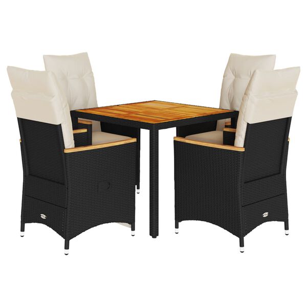 vidaXL Градински трапезен комплект възглавници 5 части черен полиратан