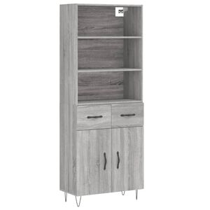 vidaXL Висок шкаф, сив сонома, 69,5x34x180 см, инженерно дърво