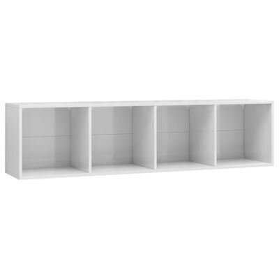 vidaXL Библиотека/ТВ шкаф, силен гланц, бяла, 143x30x36 см
