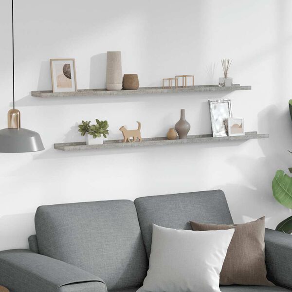 vidaXL Стенни рафтове, 2 бр, бетонно сиви, 115x9x3 см