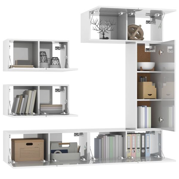 vidaXL Комплект ТВ шкафове от 6 части инженерно дърво Бял гланц