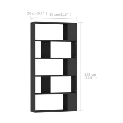 vidaXL Библиотека/разделител за стая, черна, 80x24x159 см, ПДЧ