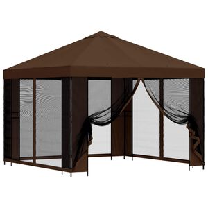 vidaXL Градинска беседка със стени 3 x 3 m Кафяво Полиестер и стомана