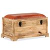 vidaXL Пейка за съхранение, естествена кожа и манго масив, 80x44x44 см