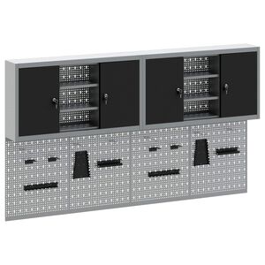 vidaXL Комплект инструментален шкаф с рафт със съхранение 6 pcs Черно