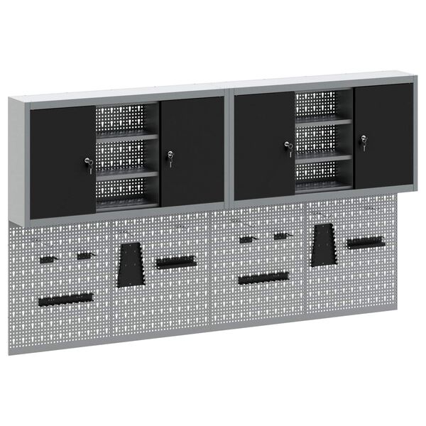 vidaXL Комплект инструментален шкаф с рафт със съхранение 6 pcs Черно