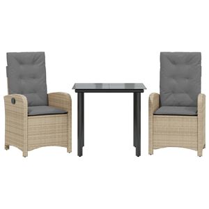 vidaXL Градински комплект с възглавници 7 части бежов микс полиратан