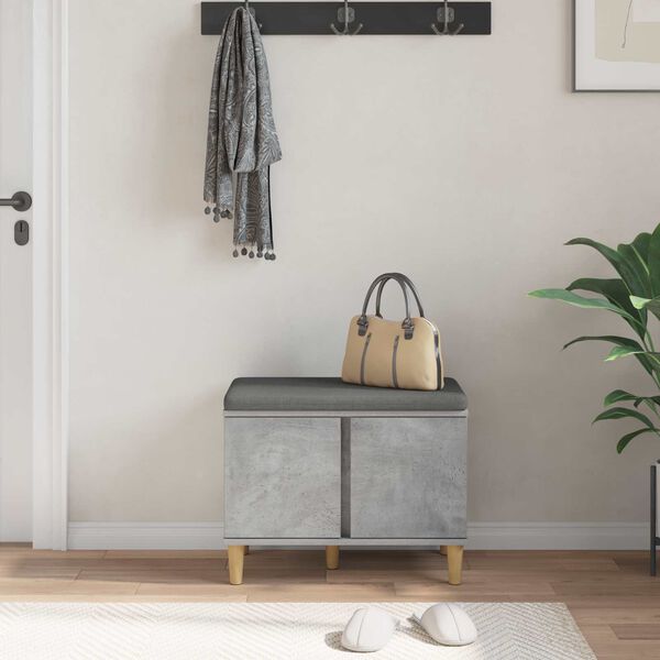 vidaXL Пейка за коридор с възглавница Циментено сиво 60 x 38 x 46 см