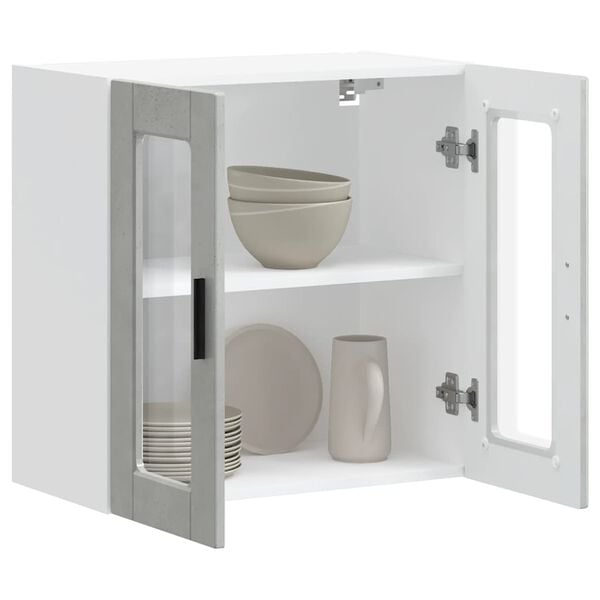 vidaXL Кухненски стенен шкаф със стъклена врата Porto бетонно сив