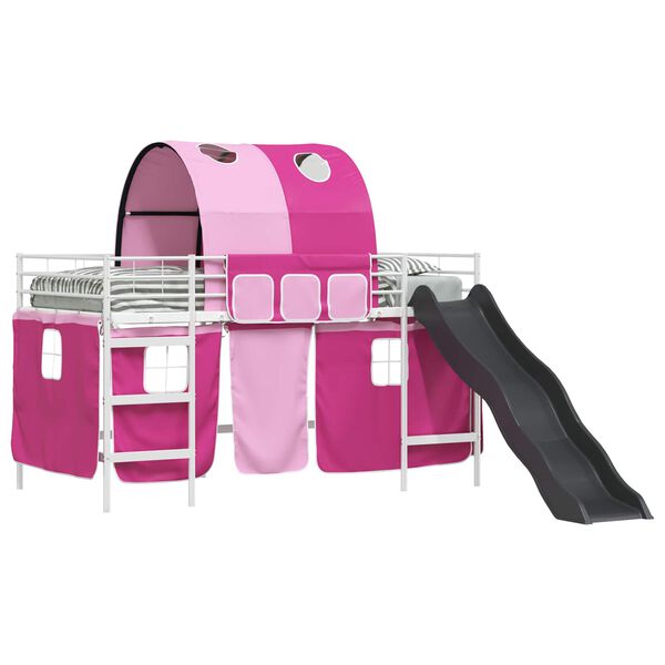 vidaXL Легло на двуетажно легло за деца Бяло и розово 79,5 x 200 см