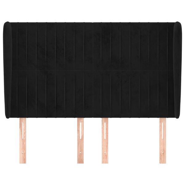vidaXL Горна табла за легло с уши, черна, 147 x 23 x 118/128 см кадифе
