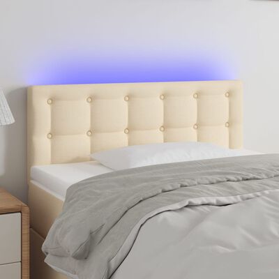 vidaXL LED горна табла за легло, кремава, 100x5x78/88 см, плат