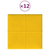 vidaXL Стенни панели, 12 бр, жълти, 30x30 см, кадифе, 1,08 м²