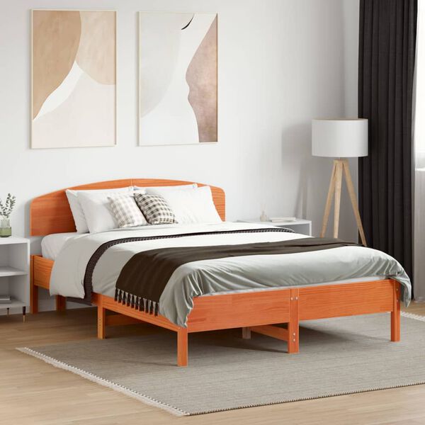 vidaXL Горна табла за легло, восъчнокафява, 135 см, масивно дърво бор