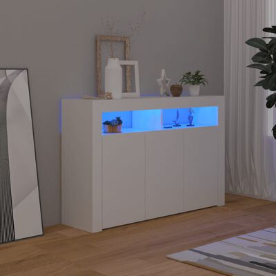 vidaXL Сайдборд с LED светлини, бял, 80x35x75 см