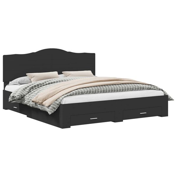 vidaXL Рамка за легло с таблото Черно 200 x 200 cm Инженерно дърво