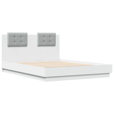 vidaXL Рамка за легло с табла и LED осветление, бяла, 120x190 см